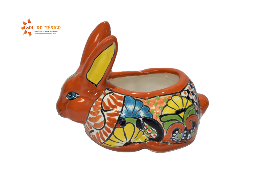 Rabbit Planter, Sevilla Brown Pottery Design, Ceramic Rabbit Flowerpot
