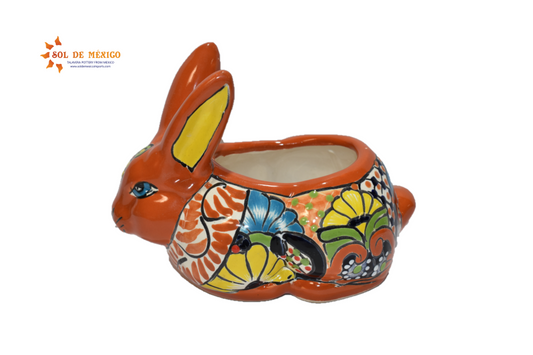 Rabbit Planter, Sevilla Brown Pottery Design, Ceramic Rabbit Flowerpot