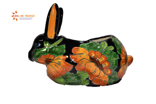 Rabbit Planter, Classic Sunflowers Pottery Design, Ceramic Rabbit Flowerpot