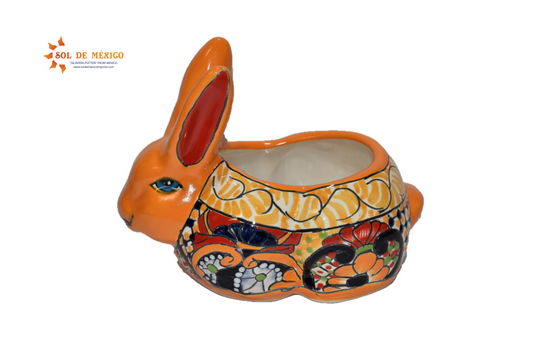 Rabbit Planter, Sevilla Yellow Pottery Design, Ceramic Rabbit Flowerpot