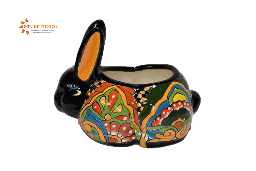 Rabbit Planter, Talavera Pottery, Ceramic Rabbit Flowerpot