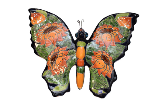Butterfly Handcrafted Talavera Sunflower-style Mexican Pottery
