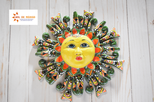 Talavera Peacock Green/ Red Ceramic Wall Mermaid Sun