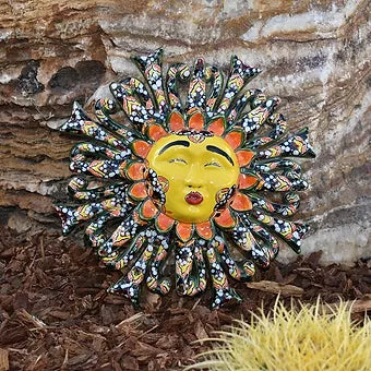 Talavera Peacock Green/ Red Ceramic Wall Mermaid Sun
