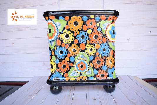 Square Flowerplanter Handcrafted Talavera Colorful Flowers