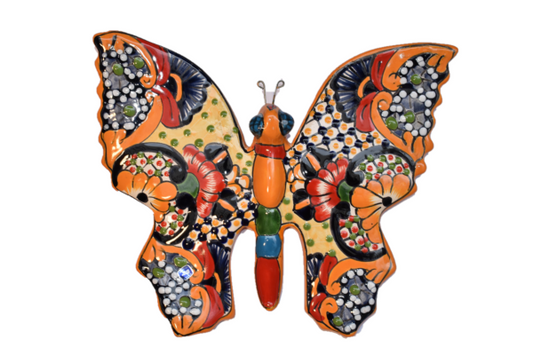 Butterfly Handcrafted Colorful Talavera Sevilla Yellow-style Mexican Pottery