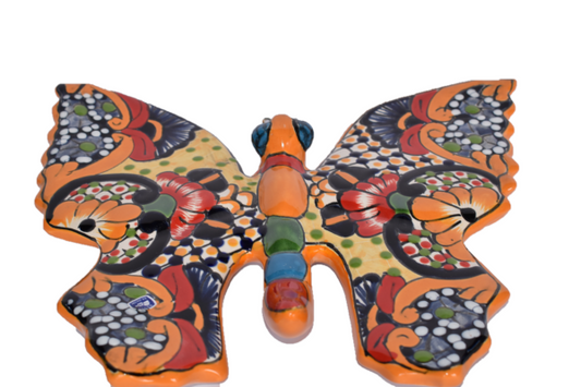 Butterfly Handcrafted Colorful Talavera Sevilla Yellow-style Mexican Pottery