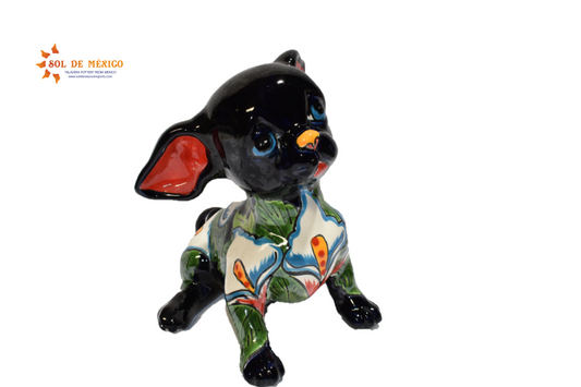 Sitting Calla-lilies Chihuahua Puppy Handmade Mexican Pottery