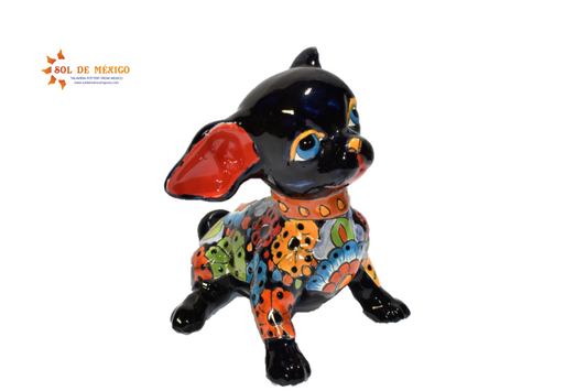 Sitting Flowers Design Chihuahua Puppy Handmade Mexican Pottery