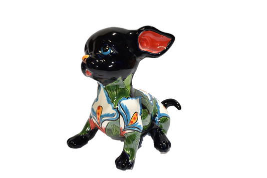Sitting Calla-lilies Chihuahua Puppy Handmade Mexican Pottery