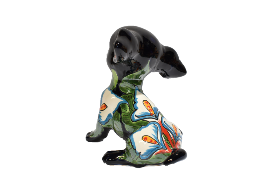 Sitting Calla-lilies Chihuahua Puppy Handmade Mexican Pottery