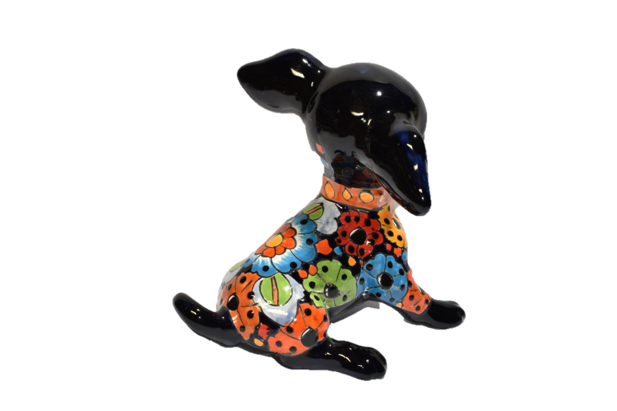 Sitting Flowers Design Chihuahua Puppy Handmade Mexican Pottery