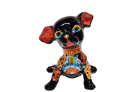 Sitting Flowers Design Chihuahua Puppy Handmade Mexican Pottery