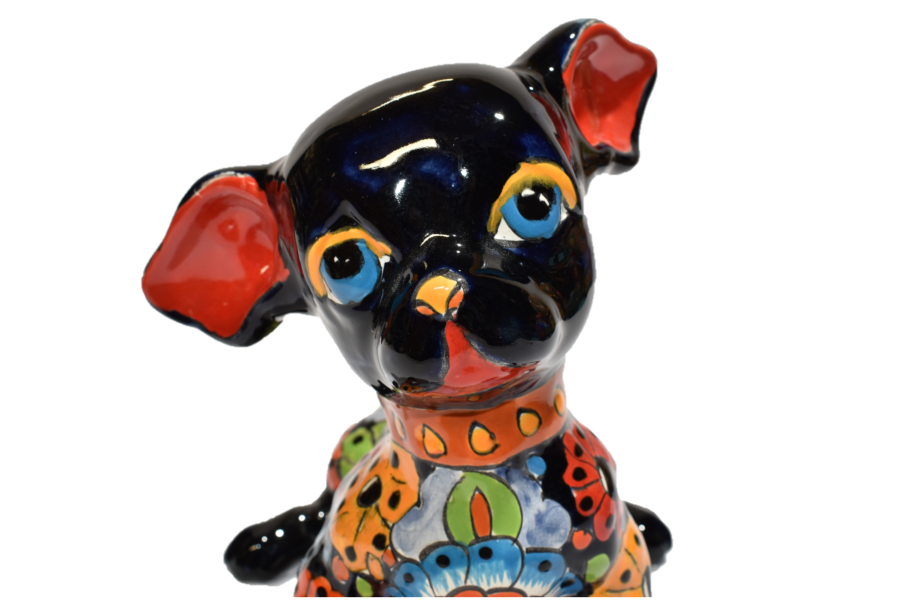 Sitting Flowers Design Chihuahua Puppy Handmade Mexican Pottery