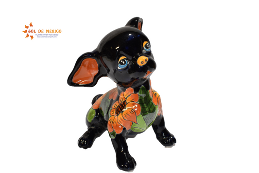 Sitting Sunflower Chihuahua Puppy Handmade Mexican Pottery