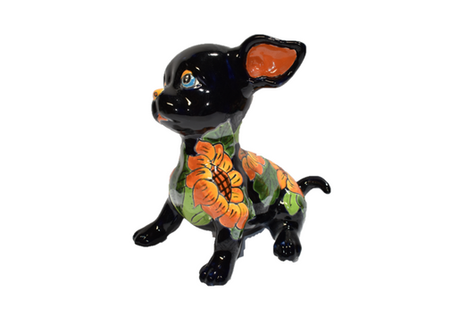 Sitting Sunflower Chihuahua Puppy Handmade Mexican Pottery