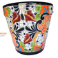 Ceramic flowerpot, colorful Talavera Puebla White Design