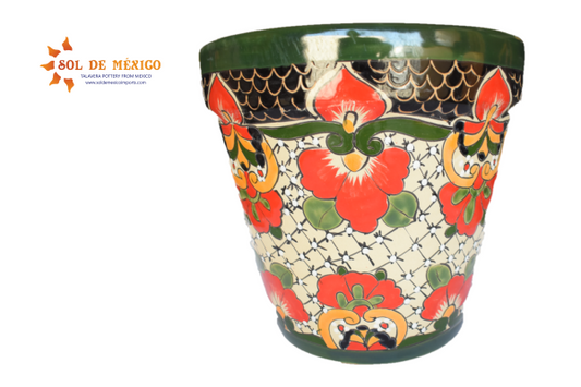 Ceramic flowerpot, Talavera Mayan-Style