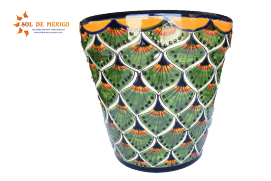 Ceramic flowerpot, Classic Peacock Green Design