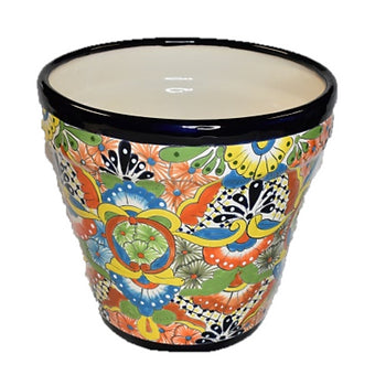 Ceramic flowerpot, colorful Talavera Puebla Design