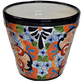 Ceramic flowerpot, colorful Talavera Puebla White Design