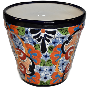Ceramic flowerpot, colorful Talavera Puebla White Design
