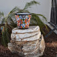 Ceramic flowerpot, colorful Talavera Puebla White Design