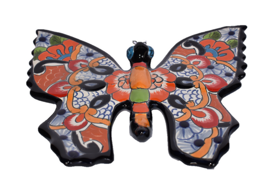 Butterfly Handcrafted Colorful Puebla White- style Mexican Pottery